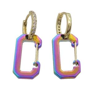 Copper Hoop Earring Pave Zircon Rainbow Lacquered Gold Plated, approx 12-22mm, 14mm dia