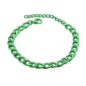 Copper Chain Bracelet Green Lacquered, approx 6.5-10.5mm, 17-22cm length