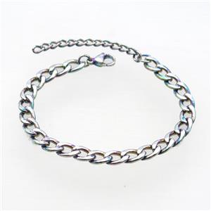 Copper Chain Bracelet Rainbow Lacquered Platinum Plated, approx 6.5-10.5mm, 17-22cm length