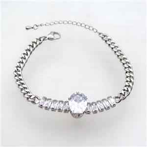 Copper Chain Bracelet Pave Crystal Glass Platinum Plated, approx 10-15mm, 5mm, 17-22cm length