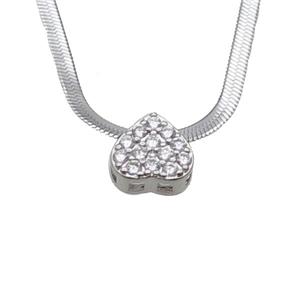Copper Necklace Pave Zircon Heart Snake Platinum Plated, approx 10mm, 2.5mm, 40-45cm length