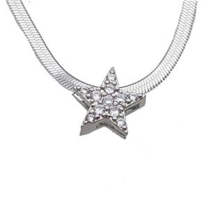 Copper Necklace Pave Zircon Star Platinum Plated, approx 12.5mm, 2.5mm, 40-45cm length