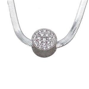 Copper Necklace Pave Zircon Platinum Plated, approx 12mm dia, 2.5mm, 40-45cm length
