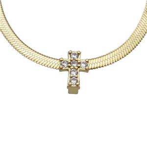 Copper Necklace Pave Zircon Cross Gold Plated, approx 6-8.5mm, 2.5mm, 40-45cm length