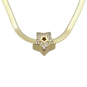Copper Necklace Pave Zircon Star Gold Plated, approx 10mm, 2.5mm, 40-45cm length