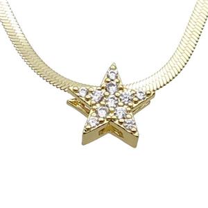 Copper Necklace Pave Zircon Star Gold Plated, approx 12.5mm, 2.5mm, 40-45cm length