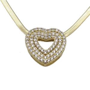 Copper Necklace Pave Zircon Heart Gold Plated, approx 18mm dia, 2.5mm, 40-45cm length