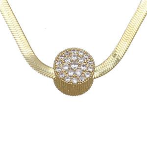 Copper Necklace Pave Zircon Gold Plated, approx 12mm dia, 2.5mm, 40-45cm length