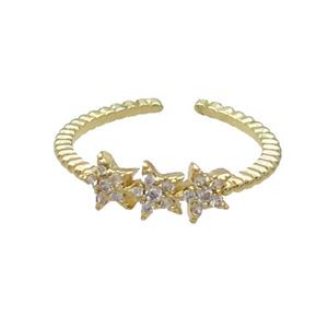 Copper Ring Pave Zircon Star Gold Plated, approx 5mm, 18mm dia
