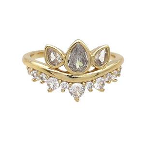 Copper Ring Pave Zircon Crown Gold Plated, approx 12mm, 18mm dia