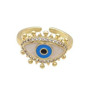 Copper Ring Enamel Evil Eye Gold Plated, approx 13-16mm, 18mm dia