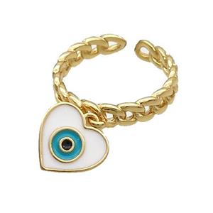 Copper Ring With Heart Enamel Evil Eye Gold Plated, approx 11mm, 18mm dia