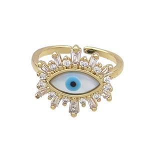 Copper Ring Pave Zircon Evil Eye Shell Gold Plated, approx 16mm, 18mm dia