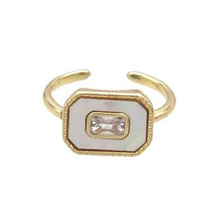 Copper Ring Pave Zircon Shell Gold Plated, approx 10-13mm, 18mm dia