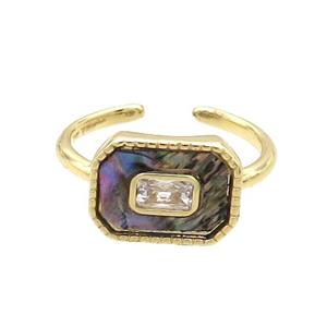 Copper Ring Pave Zircon Abalone Shell Gold Plated, approx 10-13mm, 18mm dia