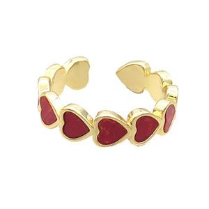 Copper Ring Pave Red Agate Heart Gold Plated, approx 5.5mm, 18mm dia
