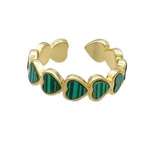 Copper Ring Pave Malachite Heart Gold Plated, approx 5.5mm, 18mm dia