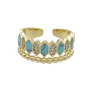 Copper Ring Pave Turquoise Zircon Gold Plated, approx 10mm, 18mm dia