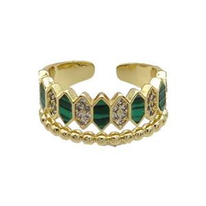 Copper Ring Pave Malachite Zircon Gold Plated, approx 10mm, 18mm dia