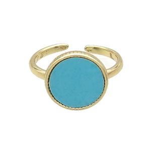 Copper Ring Pave Turquoise Gold Plated, approx 12.5mm, 18mm dia