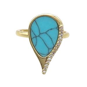 Copper Ring Pave Turquoise Zircon Gold Plated, approx 12.5-21mm, 18mm dia