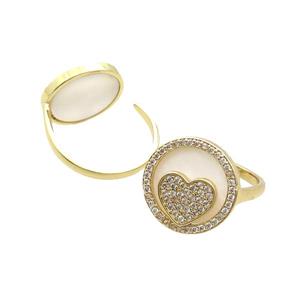 Copper Ring Pave Shell Zircon Heart Gold Plated, approx 16mm, 18mm dia