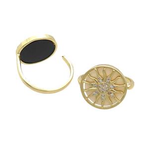 Copper Ring Pave Shell Zircon Sun Gold Plated, approx 16mm, 18mm dia