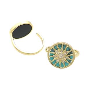 Copper Ring Pave Turquoise Zircon Sun Gold Plated, approx 16mm, 18mm dia