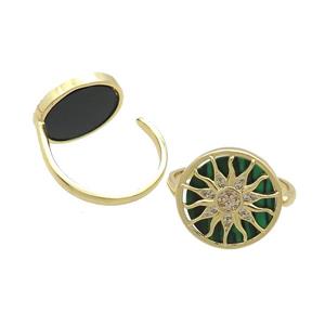 Copper Ring Pave Malachite Zircon Sun Gold Plated, approx 16mm, 18mm dia