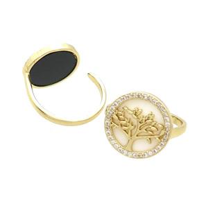 Copper Ring Pave Shell Zircon Tree Gold Plated, approx 16mm, 18mm dia