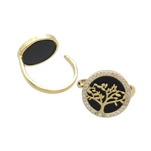 Copper Ring Pave Onyx Zircon Tree Gold Plated, approx 16mm, 18mm dia