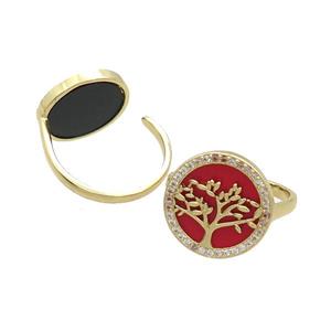 Copper Ring Pave Agate Zircon Tree Gold Plated, approx 16mm, 18mm dia