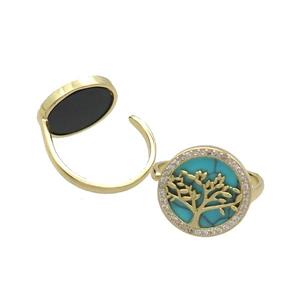 Copper Ring Pave Turquoise Zircon Tree Gold Plated, approx 16mm, 18mm dia