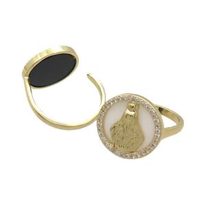 Copper Ring Pave Shell Zircon Mary Gold Plated, approx 16mm, 18mm dia