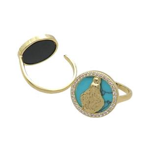 Copper Ring Pave Turquoise Zircon Mary Gold Plated, approx 16mm, 18mm dia