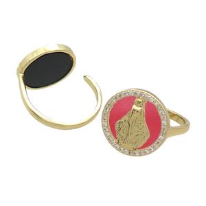 Copper Ring Pave Agate Zircon Mary Gold Plated, approx 16mm, 18mm dia