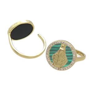 Copper Ring Pave Malachite Zircon Mary Gold Plated, approx 16mm, 18mm dia