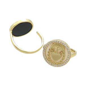 Copper Ring Pave Shell Zircon Gold Plated, approx 16mm, 18mm dia