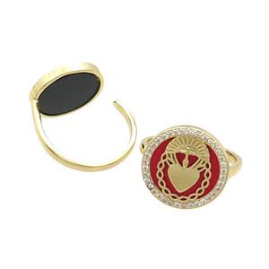 Copper Ring Pave Agate Zircon Gold Plated, approx 16mm, 18mm dia