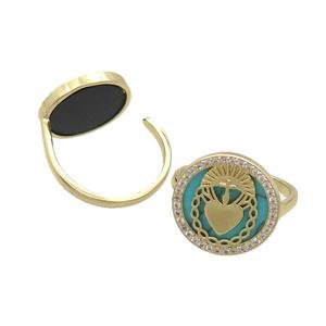 Copper Ring Pave Turquoise Zircon Gold Plated, approx 16mm, 18mm dia