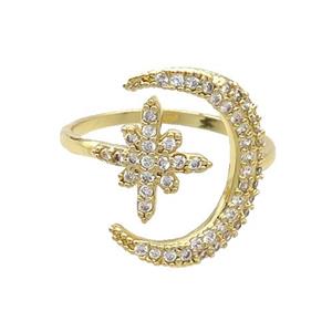 Copper Ring Pave Zircon Snowflower Mooon Gold Plated, approx 18mm, 18mm dia