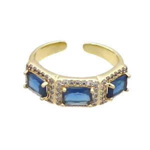 Copper Ring Pave Zircon Blue Crystal Gold Plated, approx 7mm, 18mm dia
