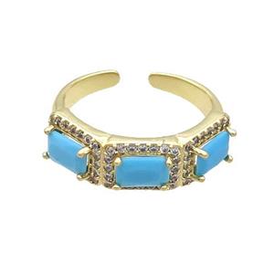 Copper Ring Pave Zircon Blue Crystal Gold Plated, approx 7mm, 18mm dia