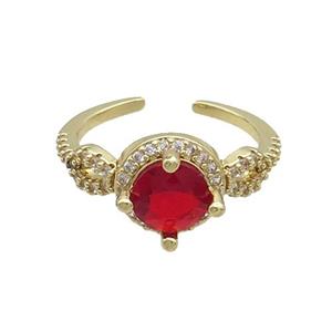 Copper Ring Pave Zircon Ruby Crystal Gold Plated, approx 10mm, 18mm dia