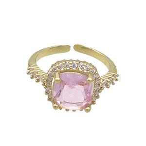 Copper Ring Pave Zircon Pink Crystal Gold Plated, approx 11mm, 18mm dia