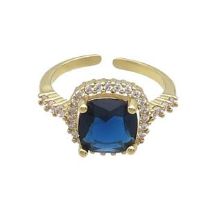 Copper Ring Pave Zircon Blue Crystal Gold Plated, approx 11mm, 18mm dia