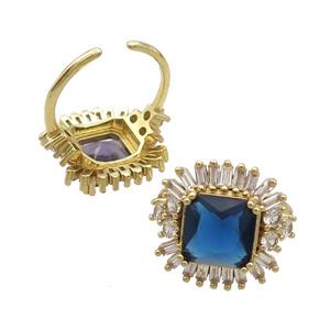 Copper Ring Pave Zircon Blue Crystal Gold Plated, approx 19-20mm, 18mm dia