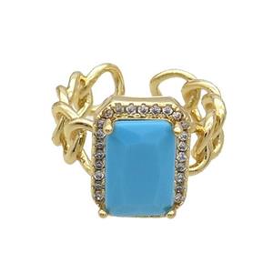 Copper Ring Pave Zircon Blue Crystal Gold Plated, approx 11-15mm, 18mm dia