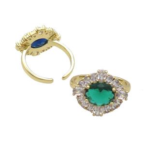 Copper Ring Pave Zircon Green Crystal Gold Plated, approx 16-18.5mm, 18mm dia