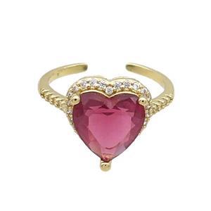 Copper Ring Pave Zircon Red Crystal Heart Gold Plated, approx 12-13mm, 18mm dia